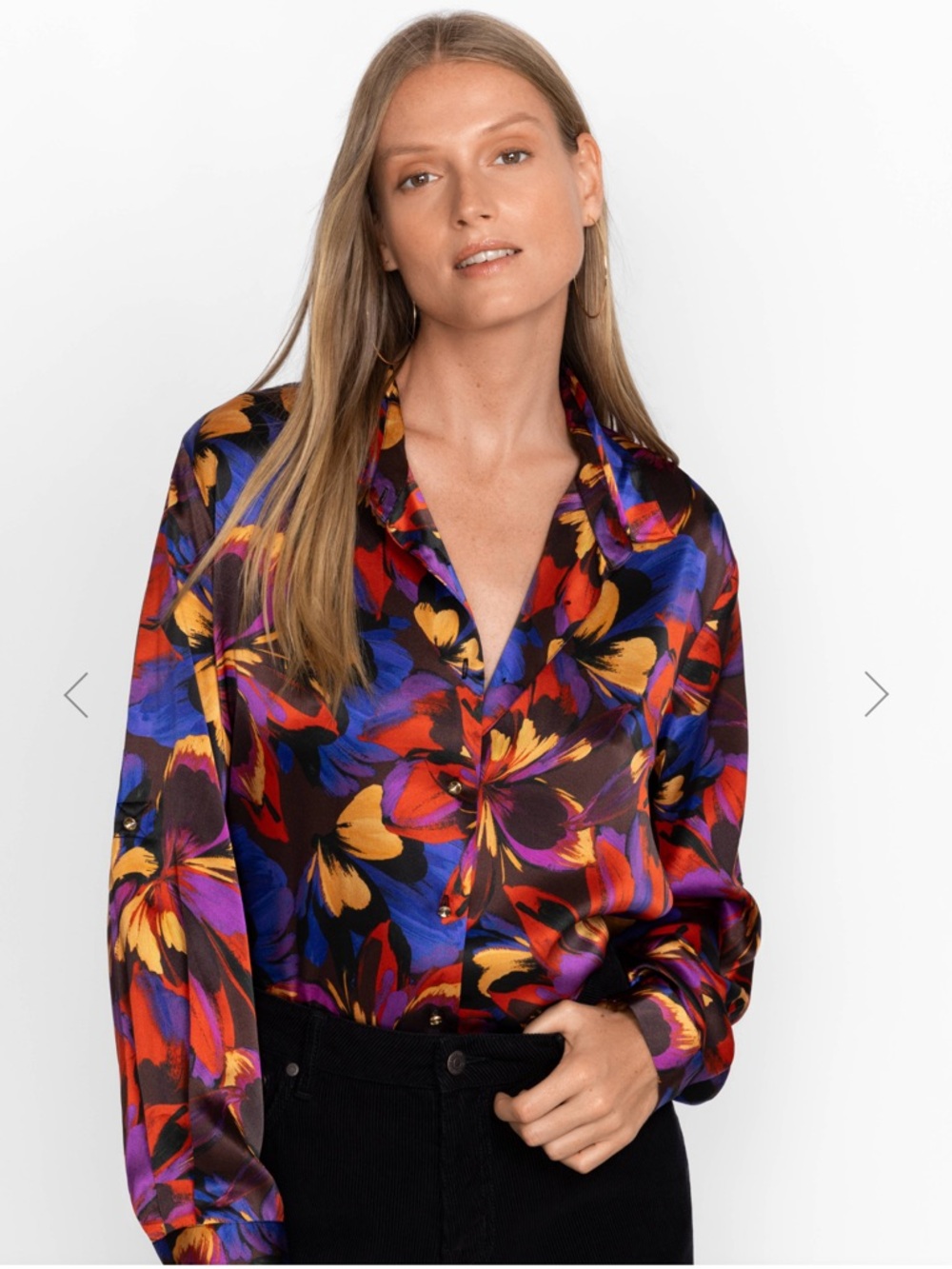 Johnny Was Jade Eclipse Blooms 100% Silk Blouse Shirt Size L